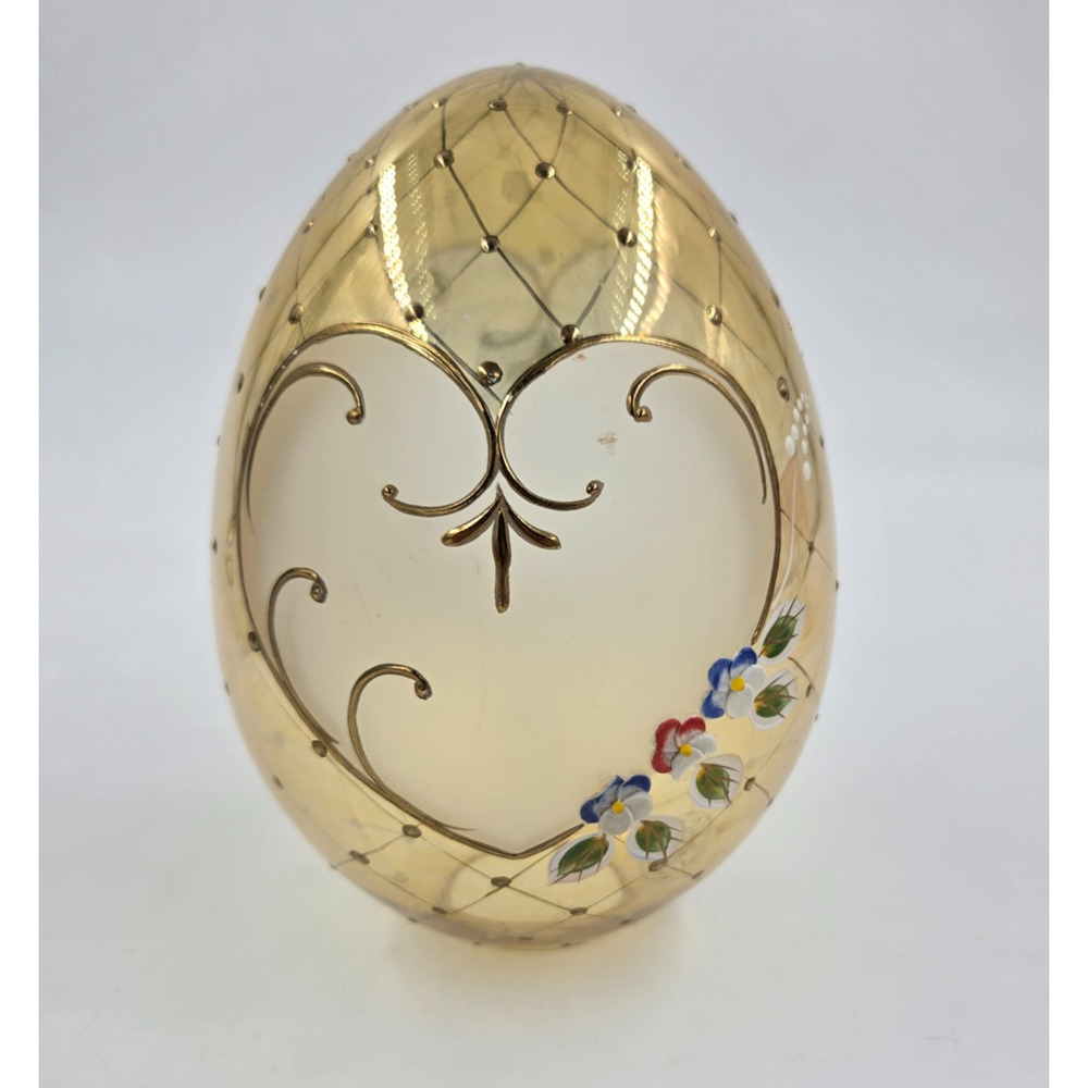 Vintage Russian HAND BLOWN Egg Faberge ? St Petersburg LOTS OF GOLD & FLOWERS